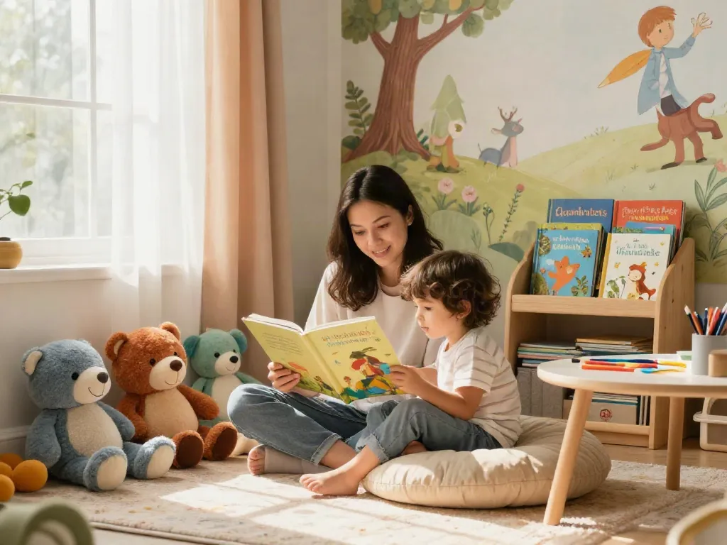 Child enjoying storytime with parent, exploring rokok88 login for unique children's books.